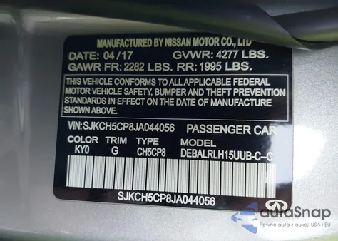 2018 Infiniti Qx30 Premium z USA, uszkodzony, nr VIN SJKCH5CP8JA044056